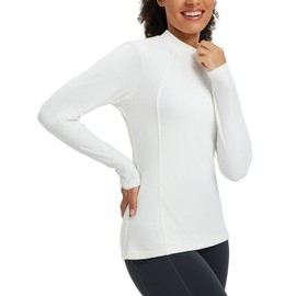 baleaf Women's Thermal Tops Winter Long Sleeve Shirts Warm Base Layer Running Gear Mock Neck Clothes Workout White L