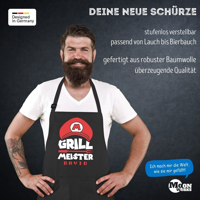 MoonWorks® Barbecue Apron for Men with Name Grillmeister Super Griller