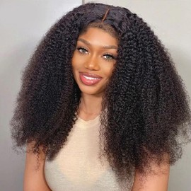 Beauhair Glueless Kinky Curly Wigs Human Hair 4x4 HD Lace Closure Afro Curly Wigs for Black Women Wear and Go 210 Density Wig with 4C Edges hairline 28 inch