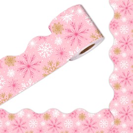 Generic AnyDesign 66Ft Christmas Bulletin Board Border Gold Pink Xmas Winter Snowflake Rolled Self Adhesive Border Trim Stickers for Classroom Office Holiday Party Decor