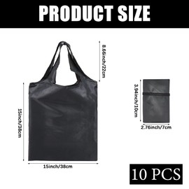 CREATCABIN 10 Pack Black Folding Reusable Grocery Bags Recycle Shopping Bag Foldable Bulk Lightweight Large Washable Pocket Heavy Duty Tote Bags Polyester for Women Men Shopping Travel Beach 24x15in