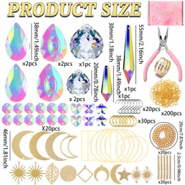 Crystal Suncatcher Kits Hanging Chandelier Crystals Prisms Parts Rainbow Maker Pendants for Stained Glass Window Hanging DIY Sun Catchers Beads Indoor Window Outdoor Garden Decor (with Pliers Ring)