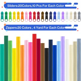 80 Yards 20 Pcs Sewing Colors Zippers Bulk #3 Nylon Coil Assorted Lengths Sewing Zipper with 200Pcs Pull Heads, for Purse Making Supplies Kit, DIY Sewing, Bag Pack, Crafts Zipper Tape for Clothes