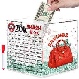 20k Smash Box for Money, Large Piggy Bank for Adults 20000 Savings Challenge Box, Money Saving Box for Cash, Big Unbreakable Clear Acrylic Money Saver Must Break to Open
