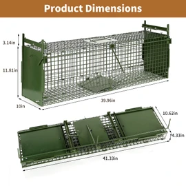 40” 2 Door Live Animal Trap, Easy Set and Release Animal Trap, Live Animal Trap Cage for catching Stray Cats, Raccoons, Squirrels, Rabbits, Moles, Groundhogs, Armadillos up to 17.6 lbs