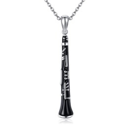 HUKKUN Clarinet Necklace Sterling Silver Musical Instruments Pendant Necklace Clarinet Jewelry Gifts for Performer