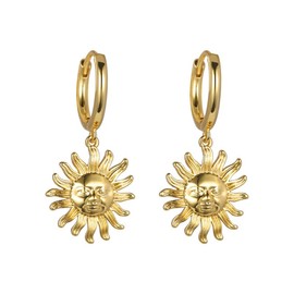 Sun Earrings for Women Hoop Dangle Earrings Dainty huggie Hoop Earrings with Sun Charm Minimalist Statement Hoop Earrings Trendy Jewelry (Gold, One Size)