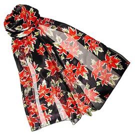 Evening Elegance Poinsettia Christmas Scarves with Gift Box Option (black) W498BK