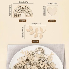 ZORVUJI Pack of 60 Christening Decoration Rainbow Wooden Confetti Confetti Table Decoration Baby Shower Decoration Boho Decoration for Boys and Girls Birthday Party Communion