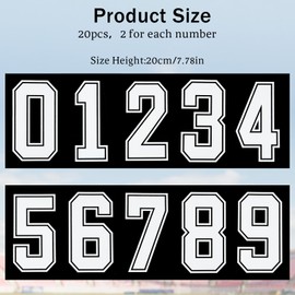 20 Pcs 8 Inch White Iron on Vinyl Number Stickers, White 0-9 Heat Transfer Decals Iron Heat Press Numbers on Patches for T Shirts Team Uniform Sports Football Basketball Baseball Craft Clothing Decor