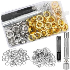 WANGCL 102PCS Grommet Kit with 100pcs Grommets Eyelets Kit 12mm and Punch Hole Tool and Fastened Tool for Tarpaulin Fabric Curtains and Craft Making