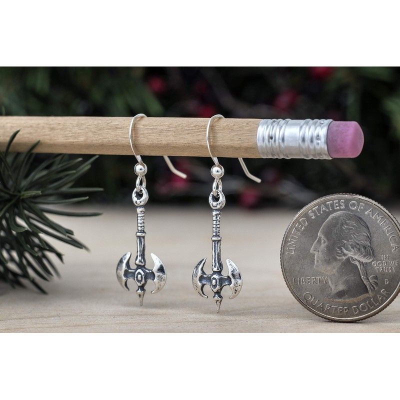 Sterling Silver Minoan Double Ax, Labrys Earrings - SMALL, Double