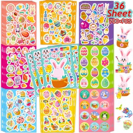 36 Sheets Easter Stickers for Kid, Bunny Make a Face Animal Stickers Bulk 700+Pcs Stickers Egg Decorations, Party Favor Supplies Bunny, Chicks, Basket, Art Craft DIY Game for Kids Easter Gifts