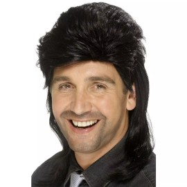 Smiffy's Mens Hillbilly 80s Black Mullet Wig