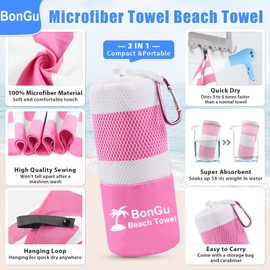 BonGu 2 Pack Beach Towel Set 180x80cm & 60x38cm Microfiber Travel Towels Super Absorbent Compact Lightweight Quick Dry Towels for Beach Pool Bath Sand Free Beach Towels (Pink)