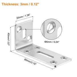 sourcing map L Corner Braces, 2Pcs 80x35x40mm - Stainless Steel Adjustable Corner Code, 90 Degree Slotted Angle Bracket for DIY Furniture Mending Shelf (Silver)