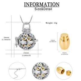 QGJNSGC Heart Urn Necklace for Ashes Vintage Hollow Flower Cremation Jewelry for Ashes Necklace Memorial Locket Pendant Jar Keepsake Necklace for Ashes (Silver-golden)
