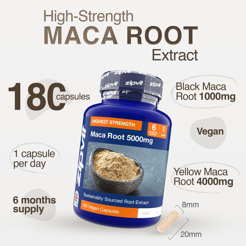 Zipvit Maca Root Capsules 5000mg, Black Maca and Yellow Maca