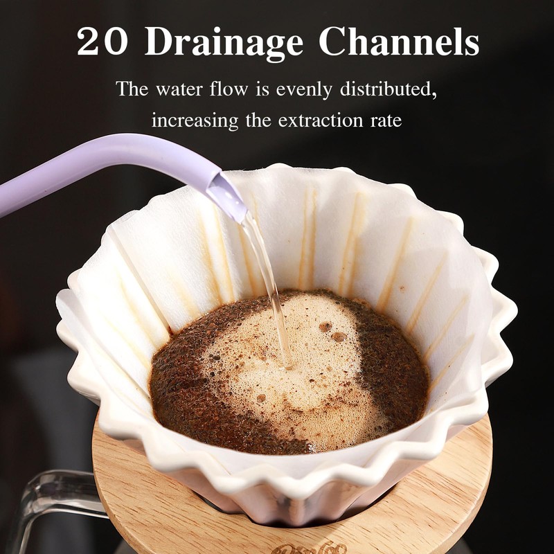 Bincoo Ceramic Coffee Dripper,Pour Over Coffee Dripper with Wood Stand,