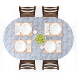 UMINEUX Oval Fitted Vinyl Tablecloth with Elastic Edged & Flannel Backing, Waterproof Wipeable Oval Table Cover - Fits Tables up to 42"X68" (GrayMarble)