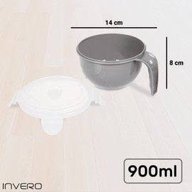 Invero Set of 4 Microwavable Food Bowl 900ml with Airtight Lid and Handle - Ideal Kitchen Container for Breakfast, Lunches, Dinners, Travels and more - Grey