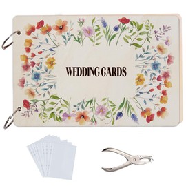 SUPERDANT Wedding Cards Greeting Card Organizer Colorful Flowers Greeting Card Binder Wooden Cards Keeper Binder 2-Rings Post Photos Album for Birthday Wedding Holiday with Punch and 20 Pockets