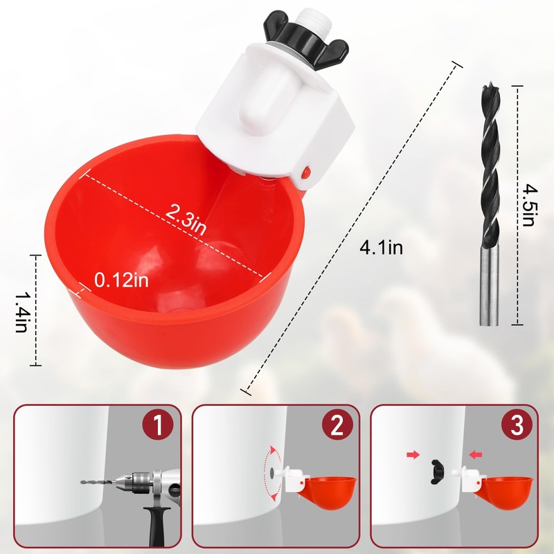 Tibaebe Chicken Waterer Cups, 8 Pack Red Automatics Chicken Waterer,