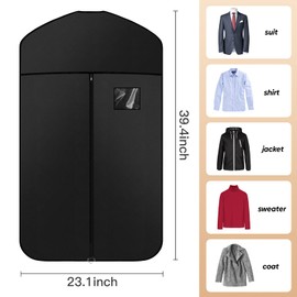 Vodiver Premium Oxford Fabric Garment Bag Hanging Clothes Travel Suit Bag with Clear Window for Suits, Coats, T-Shirts, Jackets. (Black, 40-inch-4 packs)