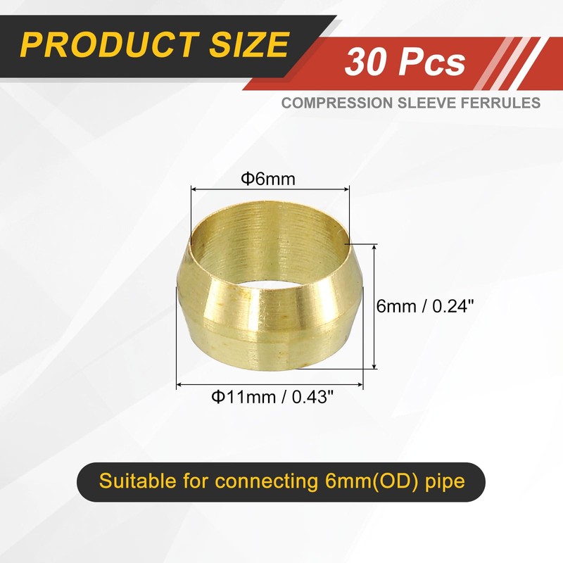 sourcing map 30Pcs Fit for 3/8" Tube OD Brass Compression