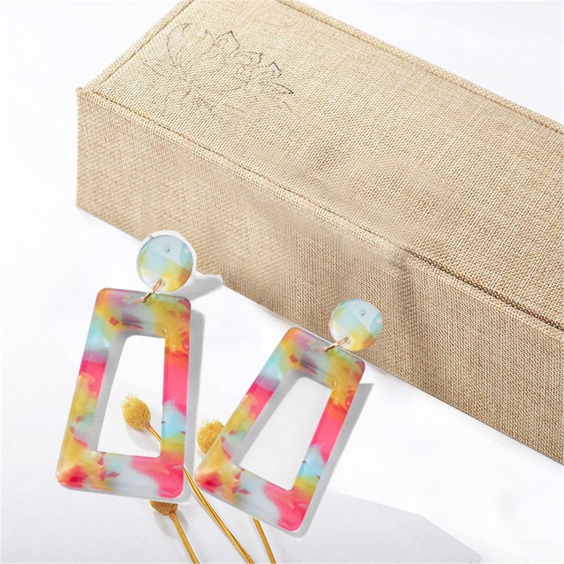 MALOYANVE Acrylic Dangles Drop Earrings for Women Multicolor Square Resin