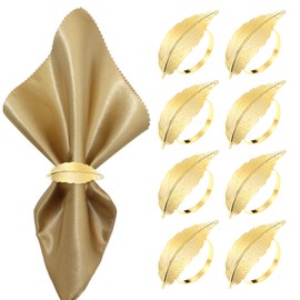 Lvjkes Pack of 8 Napkin Rings, Leaf Shape Napkin Rings Gold, Metal Napkin Rings for Wedding Banquet Anniversary Party Birthday Festival Christening Table Decoration (Gold-6)
