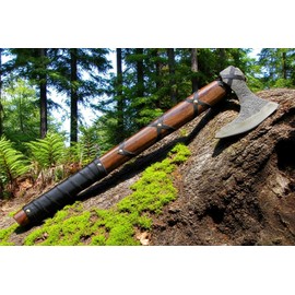 Poshland AX-7000 Custom Gift Forged Carbon Steel Viking Axe with Rose Wood Shaft, Viking Bearded Camping Axe (AX-7000) (AX-5936)