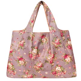 Wrapables Durable and Large Nylon Reusable Shopping Bag (Roses on Khaki)