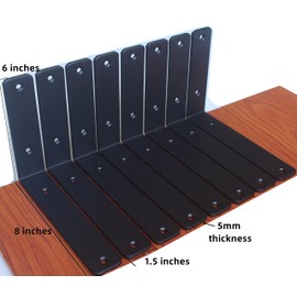 12 Pack - L 6" x H 4" x W1.5", 5mm Thick Black L Shelf Bracket, Iron Shelf Brackets, Metal Shelf Bracket, Industrial Shelf Bracket, Floating Shelf Bracket, Shelf Supports with Screws