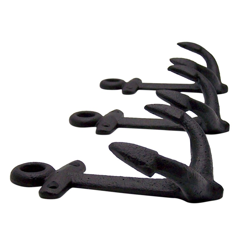Wowser Nautical Cast Iron Ship Anchor Wall Hooks, 6 Inches,
