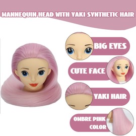 TKIMHEQ Mannequin Head with Hair 24'' Doll Head for Hair Styling Training Head Manikin Practice Cosmetology Doll Head Styling Hairdressing Training Braiding Heads with Clamp Holder (Ombre Pink)