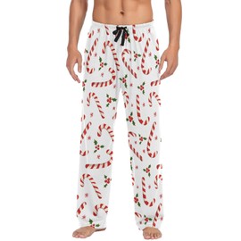 Christmas Sweets Snowflakes Pajama Pants White Red Candy Men's Pajama Bottoms Lounge Sleepwear PJs Sleep Pants XXL