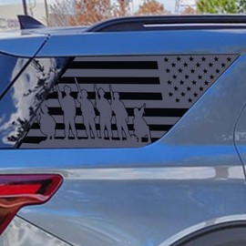 for Ford Explorer 2020-2023 Rear Side Window American Flag Soldier Decal, Matte Black Patriotic Vinyl Sticker, US Army Military Tribute SUV Accessories, Exterior Window Graphic Wrap