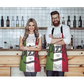 Moslion Pizza Apron,Best in Town Pizzeria Retro Posteron Grunge Backgrounds Green White Red Apron,Adjustable Neck Bib Apron for Men Women,Suitable for Kitchen Cooking Waitress Chef Apron