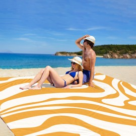 110''×118'' Extra Large Waterproof Sandproof Beach Blanket 8 Adults, Sand Free Outdoor Beach Mat with 4 Stakes & Pockets, Big Compact Picnic Blanket, Essential for Travel, Camping, Summer Vocation