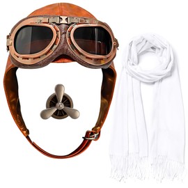 Horolam Aviator Hat Goggles Set, Aviator Costume Se Pilot Costume Accessories with White Scarf Brooch for Men Adults Women