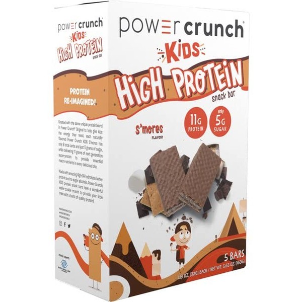 Power Crunch Kids | Protein Energy Snack Wafer Bar - Naturally Flavored, Delicious, Healthy, Designed Specifically for Kids | S'Mores, Pack of (5) Bars, 5 Count (Pack of 1)