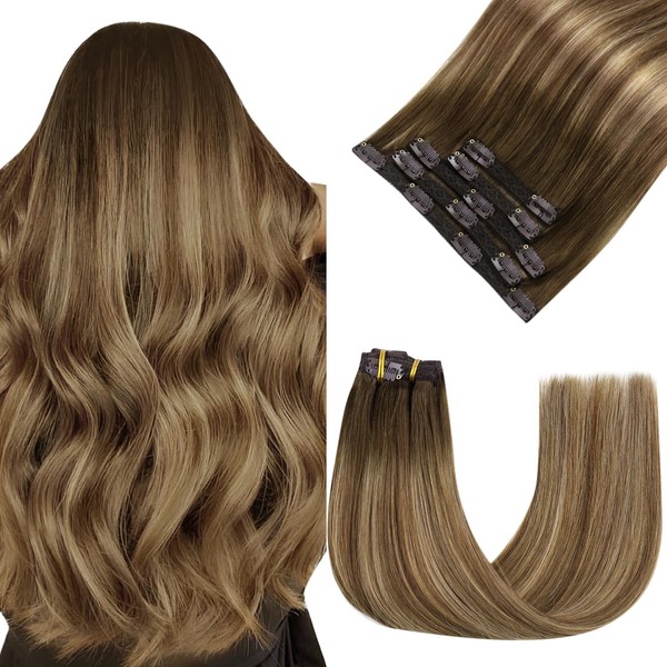 Easyouth Clip in Human Hair Extensions Balayage Thick Hair Extensions