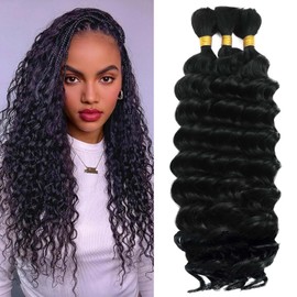 Human Braiding Hair for Boho Braids 110g 16 Inch Deep Water Wave Curly Bulk 100% Human Hair Curly Deep Wave Bundles for Braiding Knotless, Wet and Wavy Crochet Hair Extensions Bohemian Micro Braiding