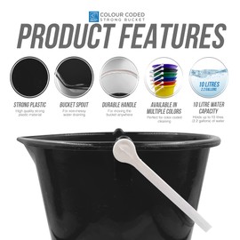 Colour Coded Plastic Bucket with Handle, 2 Gallon (7.5L) Household Heavy Duty Bucket with Spout and Easy-Grip Handle, Multipurpose Water Bucket for Cleaning, Bath, and Gardening (Black)