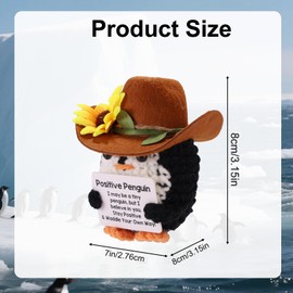 TOYMIS Positive Penguin, Handmade Crochet Sunflower Penguin with Cowboy Hat Crochet Animals Inspirational Doll with Uplifting Card for Office Home Desk Decoration