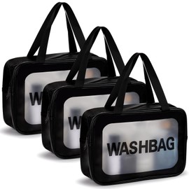 Tbestmax 3 Pack Clear Cosmetic Bags Makeup Bags Large Portable Waterproof Travel Toiletry Bags with Zipper Black