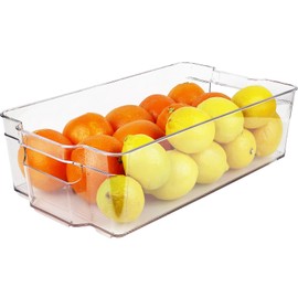 Greenco Refrigerator and Freezer Wide Storage Bin With Handles, 14.8" x 8.3"x 3.75", Clear