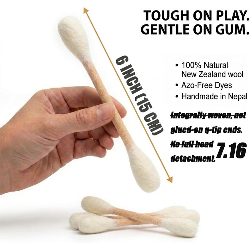 Cat Qtip Toy, Natural Wool Braided Giant Q Tip Cat