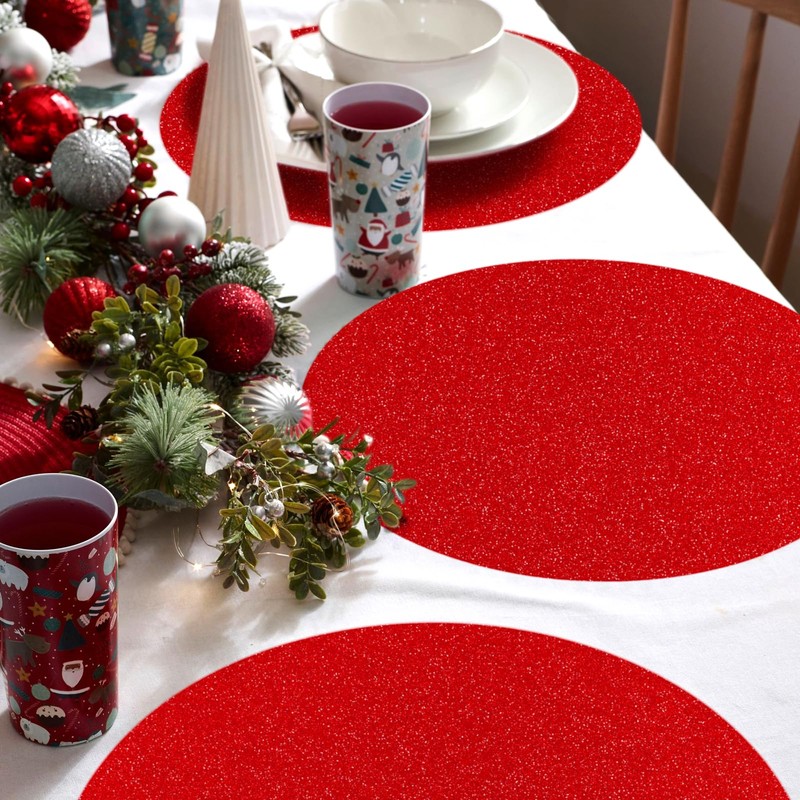 30 PCS Red Paper Placemats Round Place Mat Glitter Disposable